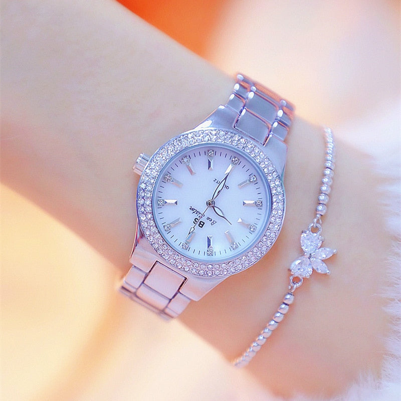 Relógio Cristal Luxo + Bracelete Wons Store Prata
