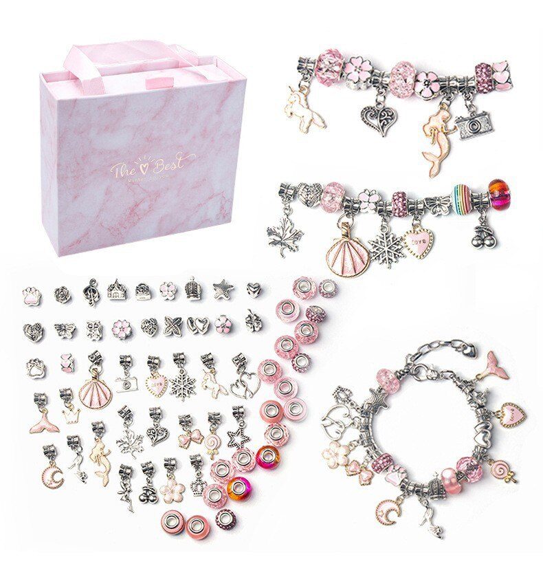 3 Braceletes + 60 Pingentes para você montar do seu jeito! Wons Store Rosa 
