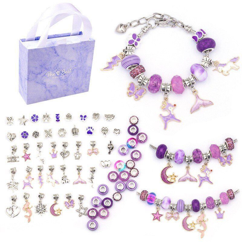 3 Braceletes + 60 Pingentes para você montar do seu jeito! Wons Store Roxo 