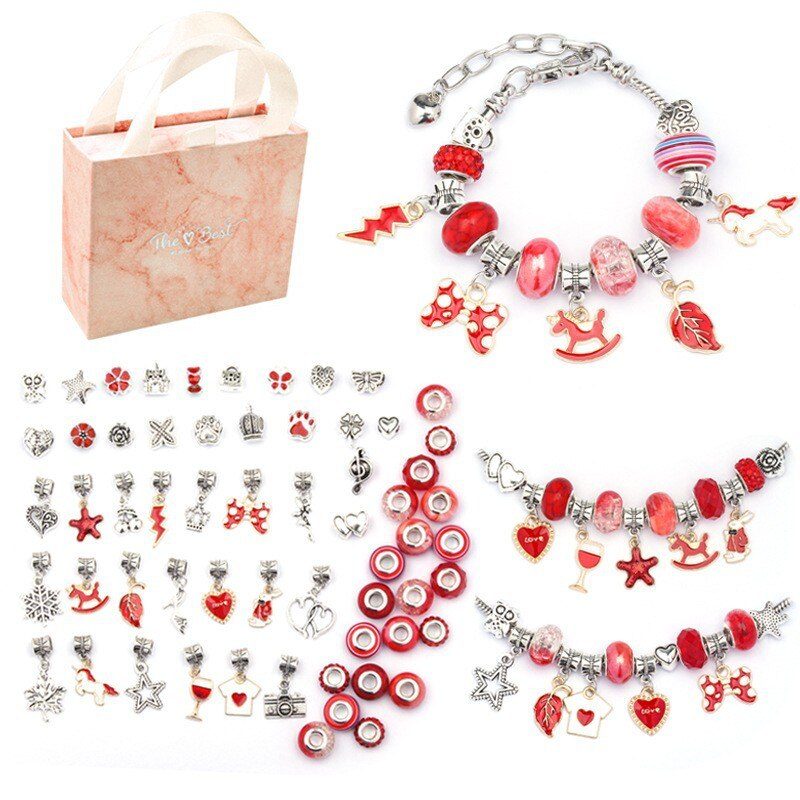 3 Braceletes + 60 Pingentes para você montar do seu jeito! Wons Store Vermelho 
