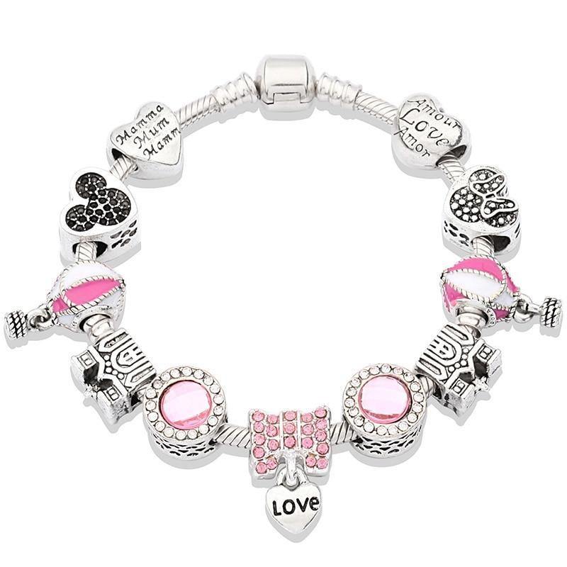 Bracelete + 10 Berloques Mickey Wons Store Love 17 cm 