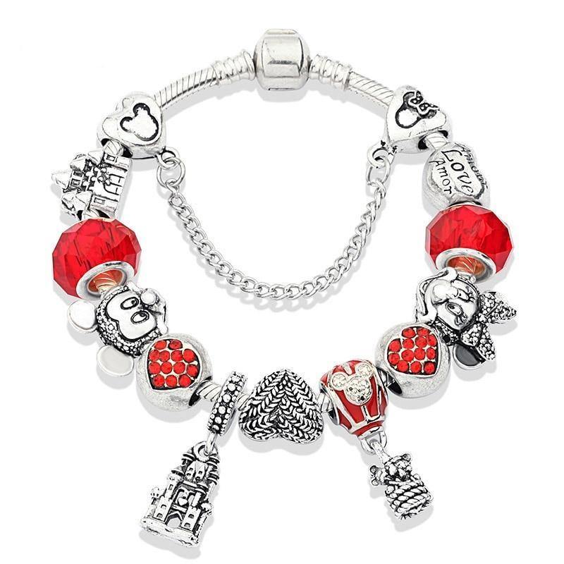 Bracelete + 10 Berloques Mickey Wons Store Love Minnie 17 cm 