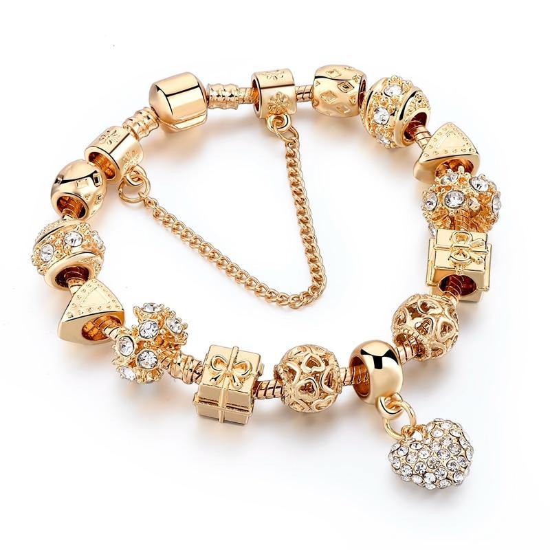 Bracelete + 14 Berloques Dourado Wons Store Presente 