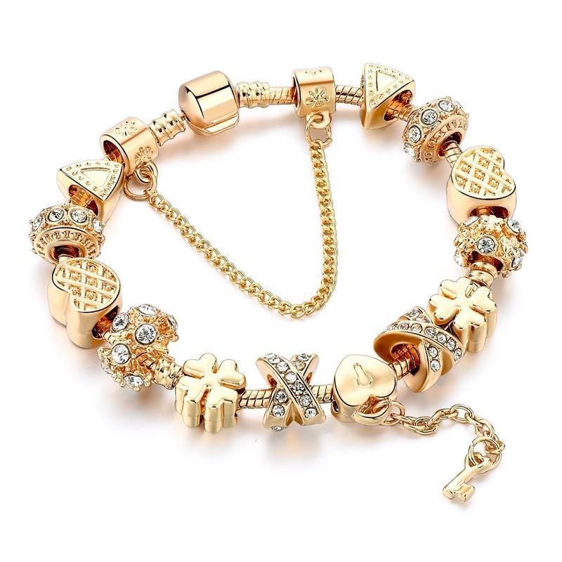 Bracelete + 14 Berloques Dourado Wons Store Sorte 