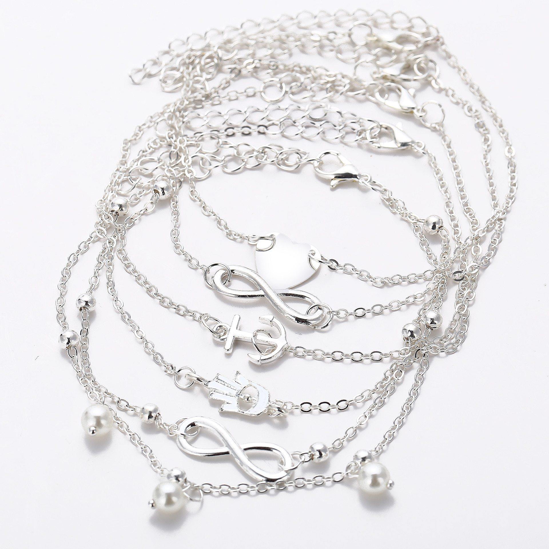 Bracelete tornozeleira 6 em 1 Wons Store Prata 