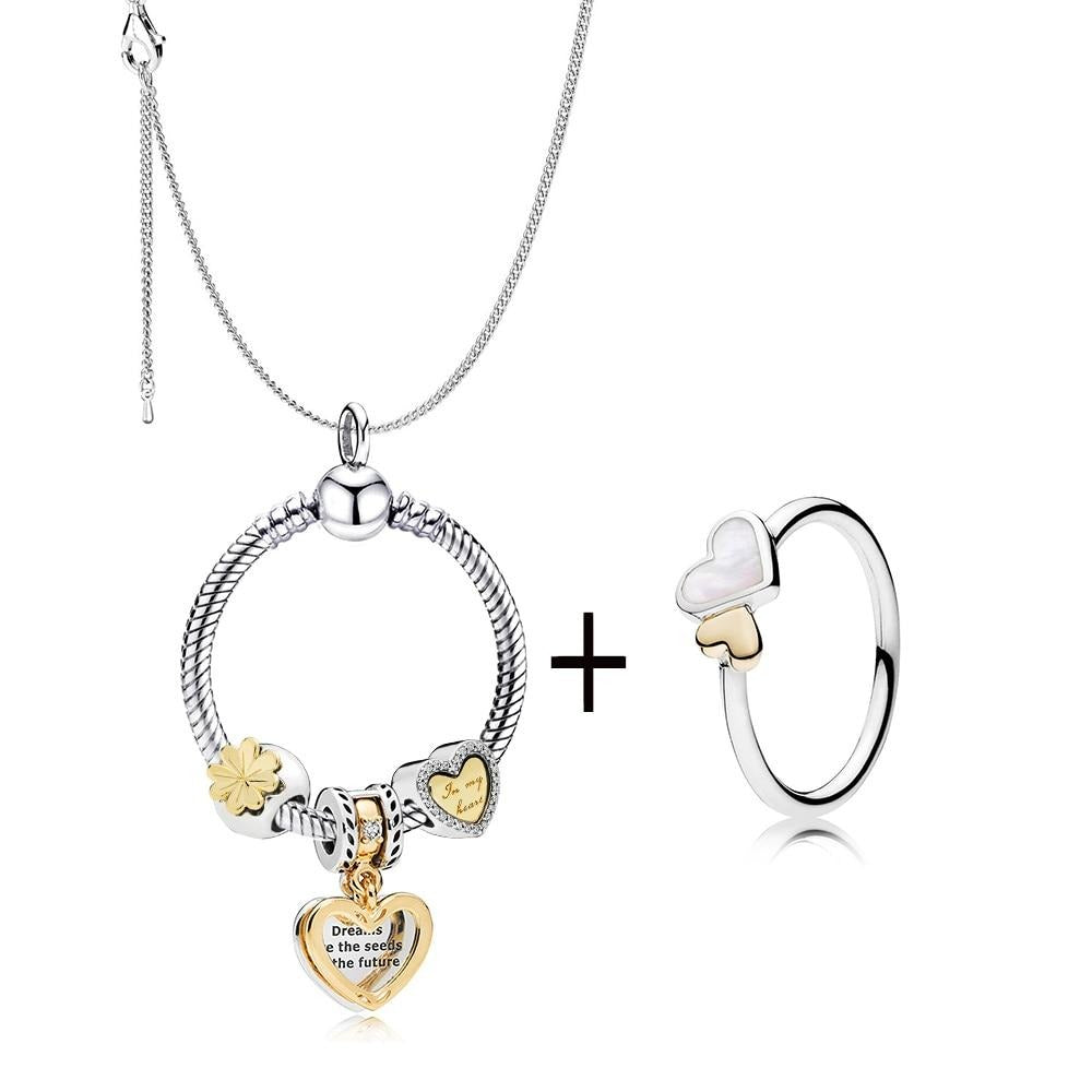 Colar + 3 berloques + anel PND Wons Store Love Gold 
