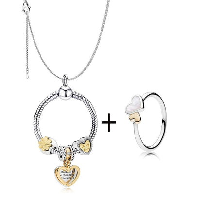 Colar + 3 berloques + anel PND Wons Store Love Gold 