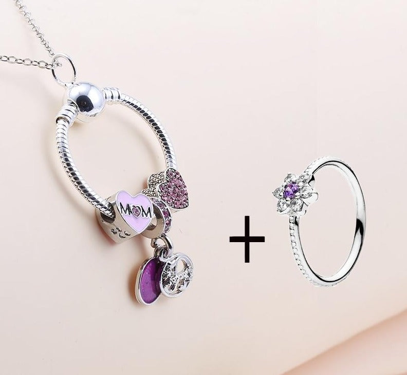 Colar + 3 berloques + anel PND Wons Store Love Purple 