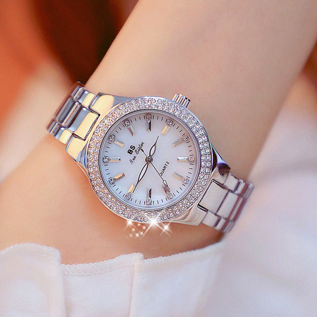 Relógio feminino Cristal Luxo Wons Store Prata 